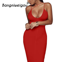 Load image into Gallery viewer, Sexy Night Club Backless Long Dress Yellow Women V Neck Spaghetti Strap Office Bandage Dress Classy Party Red Slim Dress Evening