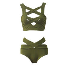 Load image into Gallery viewer, Sexy Women Bra Set Cut Out Deep V-Neck Bra High Waist Triangle Bandage Two Piece Summer Beachwear Sets biquini