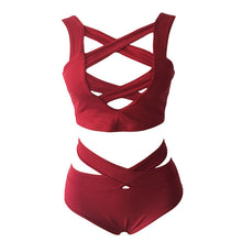 Load image into Gallery viewer, Sexy Women Bra Set Cut Out Deep V-Neck Bra High Waist Triangle Bandage Two Piece Summer Beachwear Sets biquini