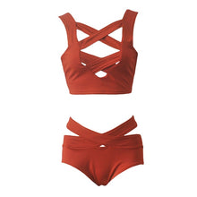 Load image into Gallery viewer, Sexy Women Bra Set Cut Out Deep V-Neck Bra High Waist Triangle Bandage Two Piece Summer Beachwear Sets biquini
