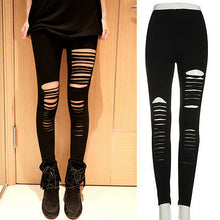 Load image into Gallery viewer, Sexy Women Goth Punk Slashed Ripped Cut Out Slit Stretch Pants Leggings Black Hold Women Pencil Leggings