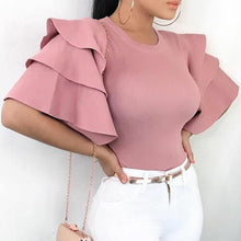 Load image into Gallery viewer, Sexy Women Multi Layer Ruffle Wide Sleeve T-Shirt Casual Slim Solid Top Shirt Summer Streetwear