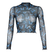 Load image into Gallery viewer, Sexy Women T Shirt See Through Transparent Mesh Tops Long Sleeve Sheer Slim Ladies Turtleneck T-Shirt New Arrival Women tshirt