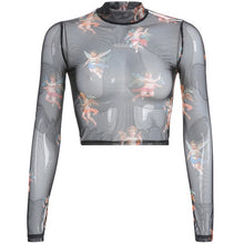 Load image into Gallery viewer, Sexy Women T Shirt See Through Transparent Mesh Tops Long Sleeve Sheer Slim Ladies Turtleneck T-Shirt New Arrival Women tshirt