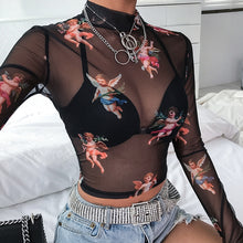 Load image into Gallery viewer, Sexy Women T Shirt See Through Transparent Mesh Tops Long Sleeve Sheer Slim Ladies Turtleneck T-Shirt New Arrival Women tshirt