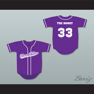 S McMahon The Money 33 Purple Button Down Baseball Jersey