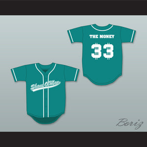 S McMahon The Money 33 Teal Button Down Baseball Jersey