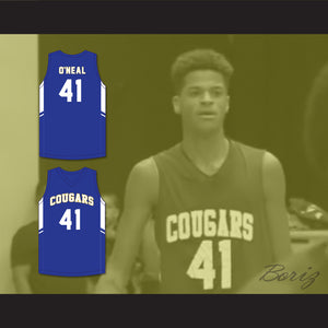 Shaqir O'Neal 41 Creekside Christian Academy Cougars Blue Basketball Jersey 2