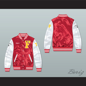 Thomas Shepard High School Basketball Red/ White Varsity Letterman Satin Bomber Jacket