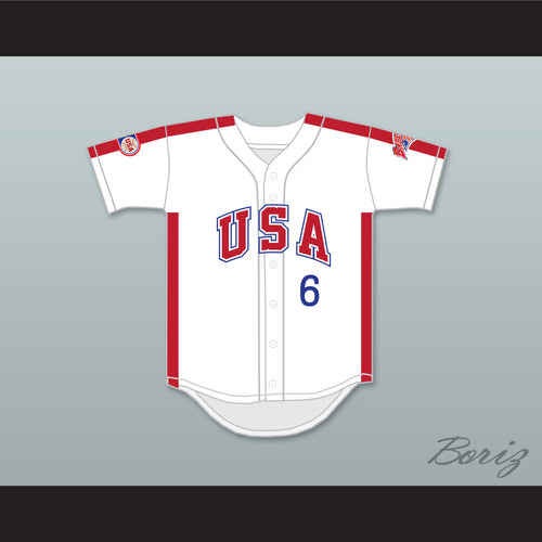 Sid Akins 6 1984 USA Team White Button Down Baseball Jersey