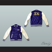 Load image into Gallery viewer, Sigma Chi Fraternity Blue and White Lab Leather Varsity Letterman Jacket