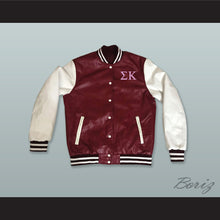 Load image into Gallery viewer, Sigma Kappa Sorority Maroon and White Lab Leather Varsity Letterman Jacket