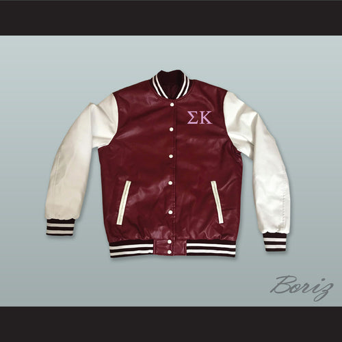 Sigma Kappa Sorority Maroon and White Lab Leather Varsity Letterman Jacket