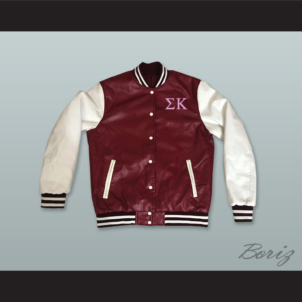 Sigma Kappa Sorority Maroon and White Lab Leather Varsity Letterman Jacket