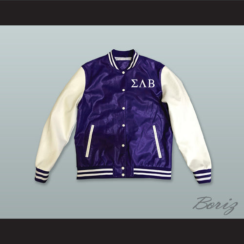 Sigma Lambda Beta Fraternity Purple and White Lab Leather Varsity Letterman Jacket