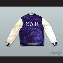 Load image into Gallery viewer, Sigma Lambda Beta Fraternity Purple and White Lab Leather Varsity Letterman Jacket