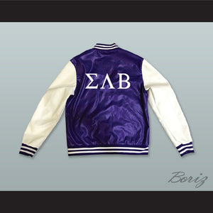 Sigma Lambda Beta Fraternity Purple and White Lab Leather Varsity Letterman Jacket