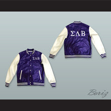Load image into Gallery viewer, Sigma Lambda Beta Fraternity Purple and White Lab Leather Varsity Letterman Jacket