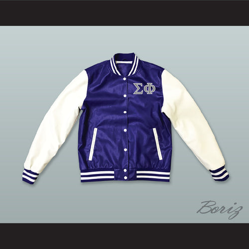 Sigma Phi Society Fraternity Blue and White Lab Leather Varsity Letterman Jacket