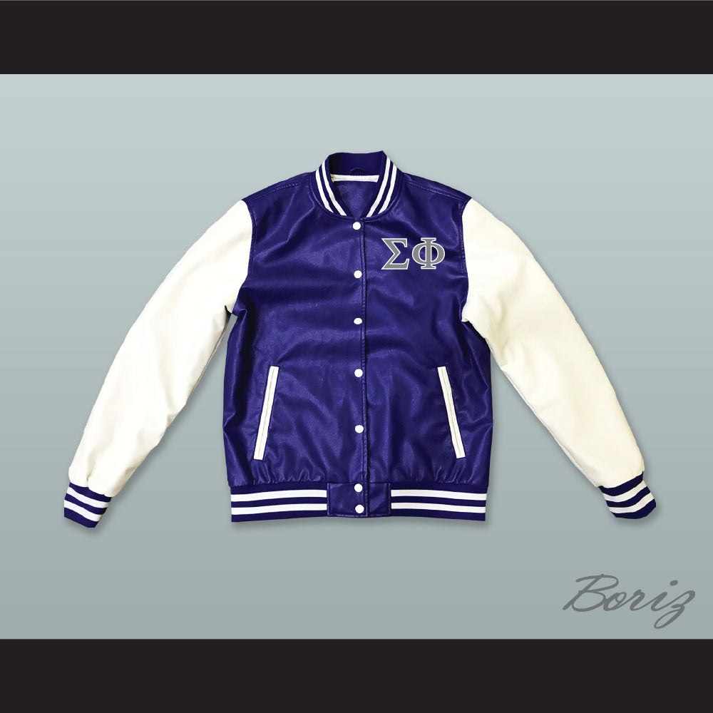 Sigma Phi Society Fraternity Blue and White Lab Leather Varsity Letterman Jacket
