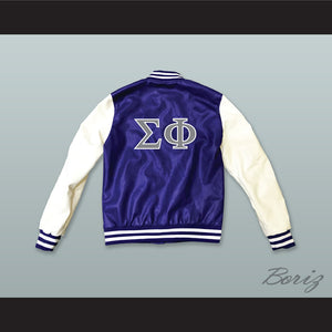 Sigma Phi Society Fraternity Blue and White Lab Leather Varsity Letterman Jacket