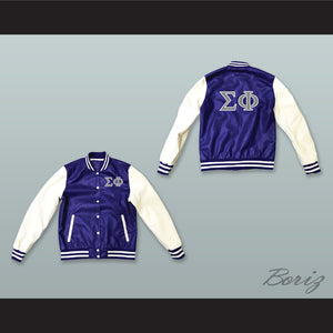 Sigma Phi Society Fraternity Blue and White Lab Leather Varsity Letterman Jacket