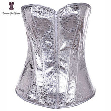 Load image into Gallery viewer, Silver Leather Corset Zip Up Zipper Bustier Women Outfit Showgirl Clubwear Burlesque Korsett Boned Overbust Gorset Sexy Korset