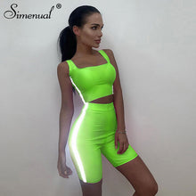 Load image into Gallery viewer, Simenual Casual Sexy Active Wear 2 Pieces Sets Summer Fitness Women Tracksuits Reflective Striped Sets Tank Top And Biker Shorts