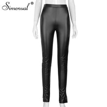 Load image into Gallery viewer, Simenual Faux PU Leather Women Pencil Pants Side Split Skinny Bodycon High Waist Tight Trouser Black Fashion Fall 2021 Clothing