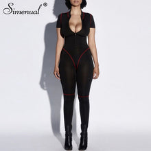 Load image into Gallery viewer, Simenual Fitness Sporty Active Wear Rompers Womens Jumpsuit Zipper Patchwork Casual Workout Short Sleeve Bodysuits Fashion 2019