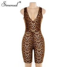 Load image into Gallery viewer, Simenual Leopard V Neck Fitness Biker Playsuits Sleeveless Sexy Fashion Rompers Womens Jumpsuits Skinny Summer Slim Playsuit Hot