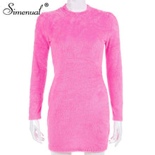 Load image into Gallery viewer, Simenual Sexy Hairy Bodycon Dress Women Autumn 2019 Fashion Dresses Party Long Sleeve Clubwear Furry Solid Basic Mini Dress Slim