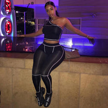 Load image into Gallery viewer, Simenual Sporty Fashion Active Wear Black Fitness Tracksuits One Shoulder 2 Piece Set Women Workout Crop Top And Leggings Sets
