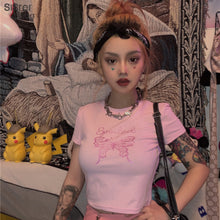 Load image into Gallery viewer, Sisterlinda Cotton Cute Butterfly Print Crop Tops Women T-shirts 2019 High Street Tees Basic Slim Short Sleeve Lady Tops Mujer