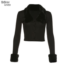 Load image into Gallery viewer, Sisterlinda Fall Winter Solid Fur Collar Rib Knit Warm Crop Coat Women Full Sleeve Slim Jacket Mujer New Arrival 2019 Women Coat