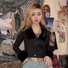 Load image into Gallery viewer, Sisterlinda Fall Winter Solid Fur Collar Rib Knit Warm Crop Coat Women Full Sleeve Slim Jacket Mujer New Arrival 2019 Women Coat
