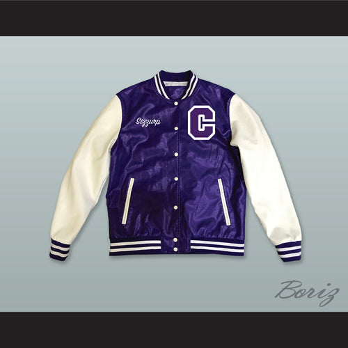 Sizzurp Team Codeine Lean Purple and White Lab Leather Varsity Letterman Jacket