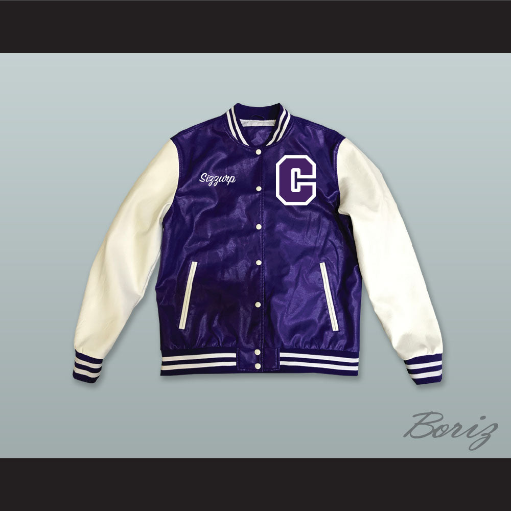 Sizzurp Team Codeine Lean Purple and White Lab Leather Varsity Letterman Jacket