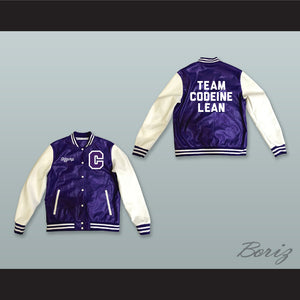 Sizzurp Team Codeine Lean Purple and White Lab Leather Varsity Letterman Jacket
