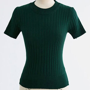 Slim Knitted Sweaters for Women 2020 Summer Tops And Pullovers Short Sleeve Bodycon Clothing O-Neck Ladies Green Sweaters
