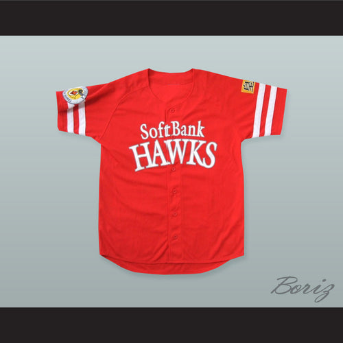 Fukuoka SoftBank Hawks Red Baseball Jersey with Patches