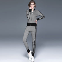 Load image into Gallery viewer, Sports and leisure suit women 2019 early autumn new striped knit jacket beam trousers knitted two-piece pants