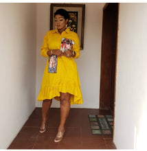 Load image into Gallery viewer, Spring Autumn Fashion Yellow Print Pleated Dress Casual Cute Women Beading Shirt Dresses Long Sleeve Plus Size Vestidos