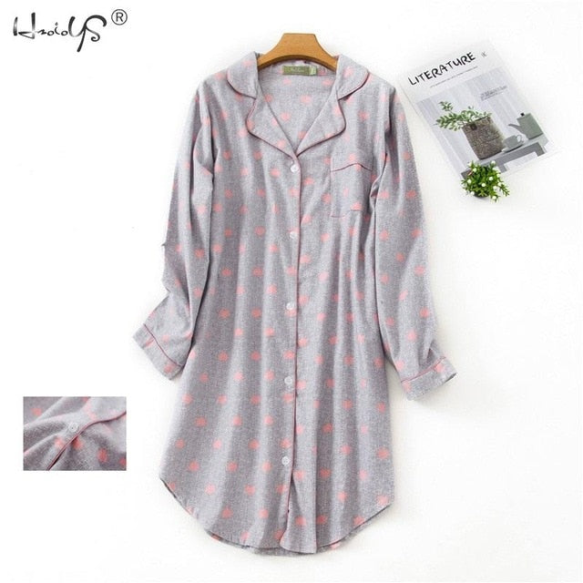 Spring Casual Nights Women's Cotton Long Sleeve Nightgown Oversize Sleep Shirt 100% cotton Sleepwear for Women pj nightdress
