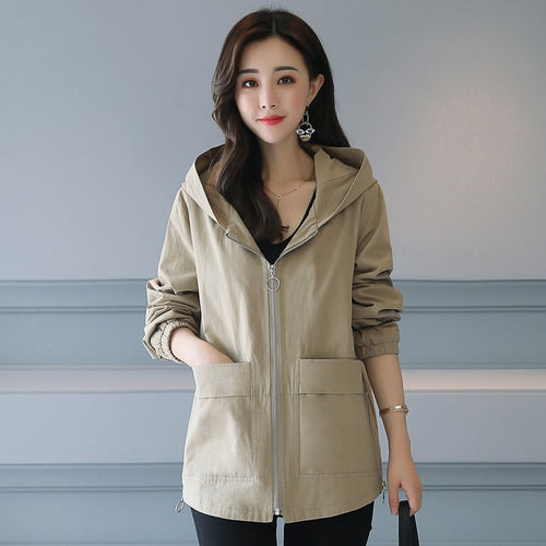 Spring Female Autumn Jacket Women's Windbreaker Korean Loose Hooded Fashion Coat Ladies Jackets Jaqueta Feminina KJ400