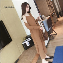 Load image into Gallery viewer, Spring New Women&#39;s Sling Knit Cardigan Suit Female Korean Fashion Loose Trousers Three-piece