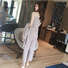 Load image into Gallery viewer, Spring New Women&#39;s Sling Knit Cardigan Suit Female Korean Fashion Loose Trousers Three-piece