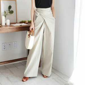 Spring Summer High Waist Lace-up Casual Flax Pants Women Soft Female Wide Leg Pants Loose Solid Trousers femme 2020