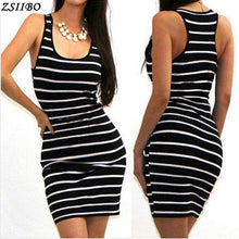 Load image into Gallery viewer, Spring Summer autumn women Casual long Short Sleeve Striped Sexy O-Neck Femme Ladies mini dress drop shipping