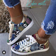 Load image into Gallery viewer, Spring Women Sneakers Lace up Female PU Glitter Flats Vulcanized Shoes Fashion Snake Platform Shoes Woman Walking Footwear 2020